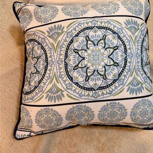 Elegant Blue and Green Patterned Throw Pillow